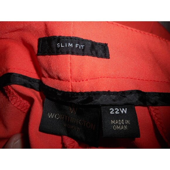 Bright Coral Sz 22W Plus Size Slim Fit Trouser polyester blend Pants Worthington - Picture 4 of 6
